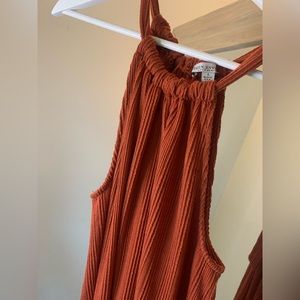 Flowy rust orange Green Envelope halter dress | L